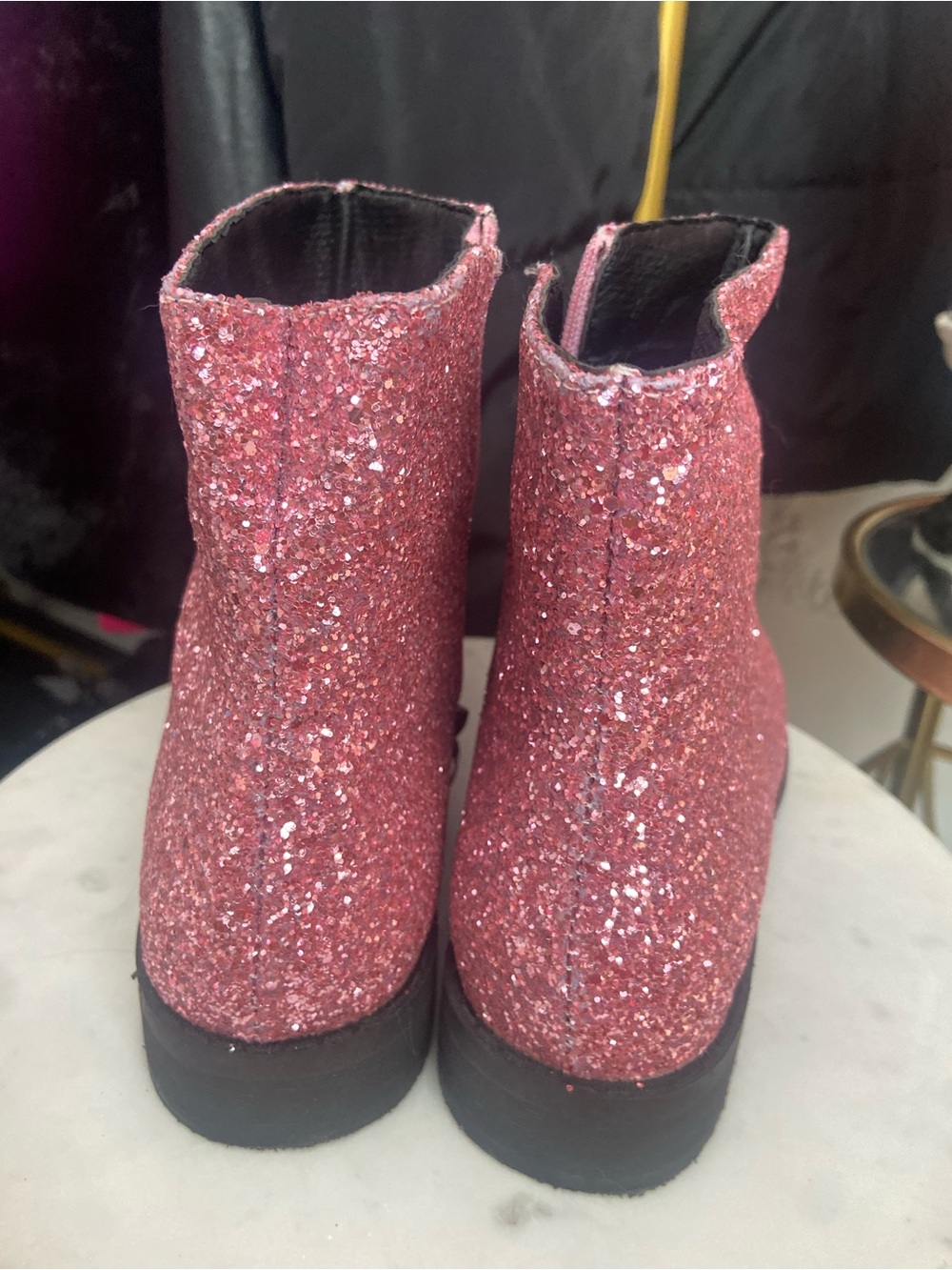 Kids Glitter Pink Ankle Boots - Sparkle Finish